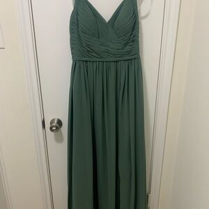 Azazie Chanel A-Line Pleated Chiffon Dress-Eucalyptus